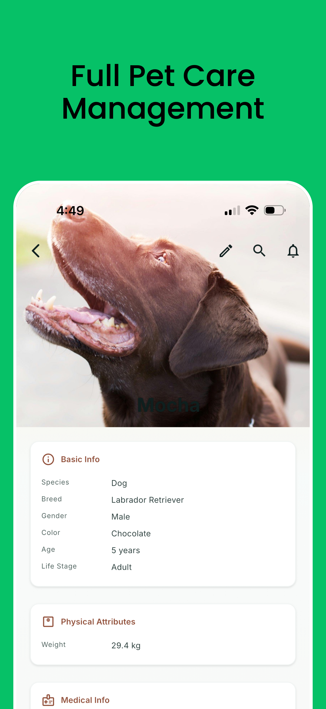 Pet detail screen