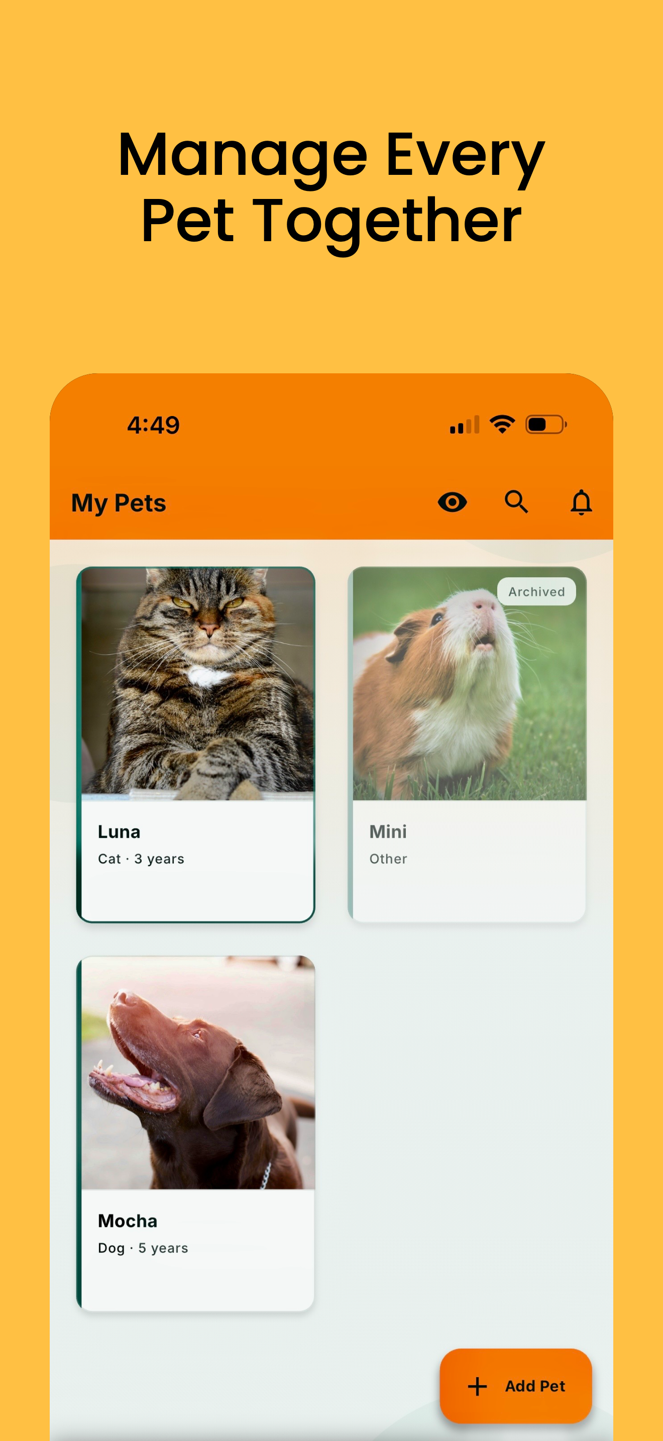 Pet list screen
